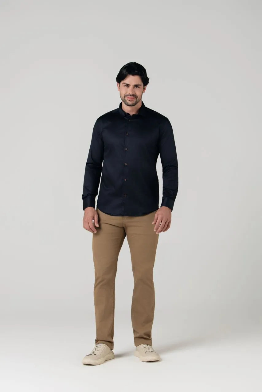 Camisa Tecido Gales Cetim Strech Slim.