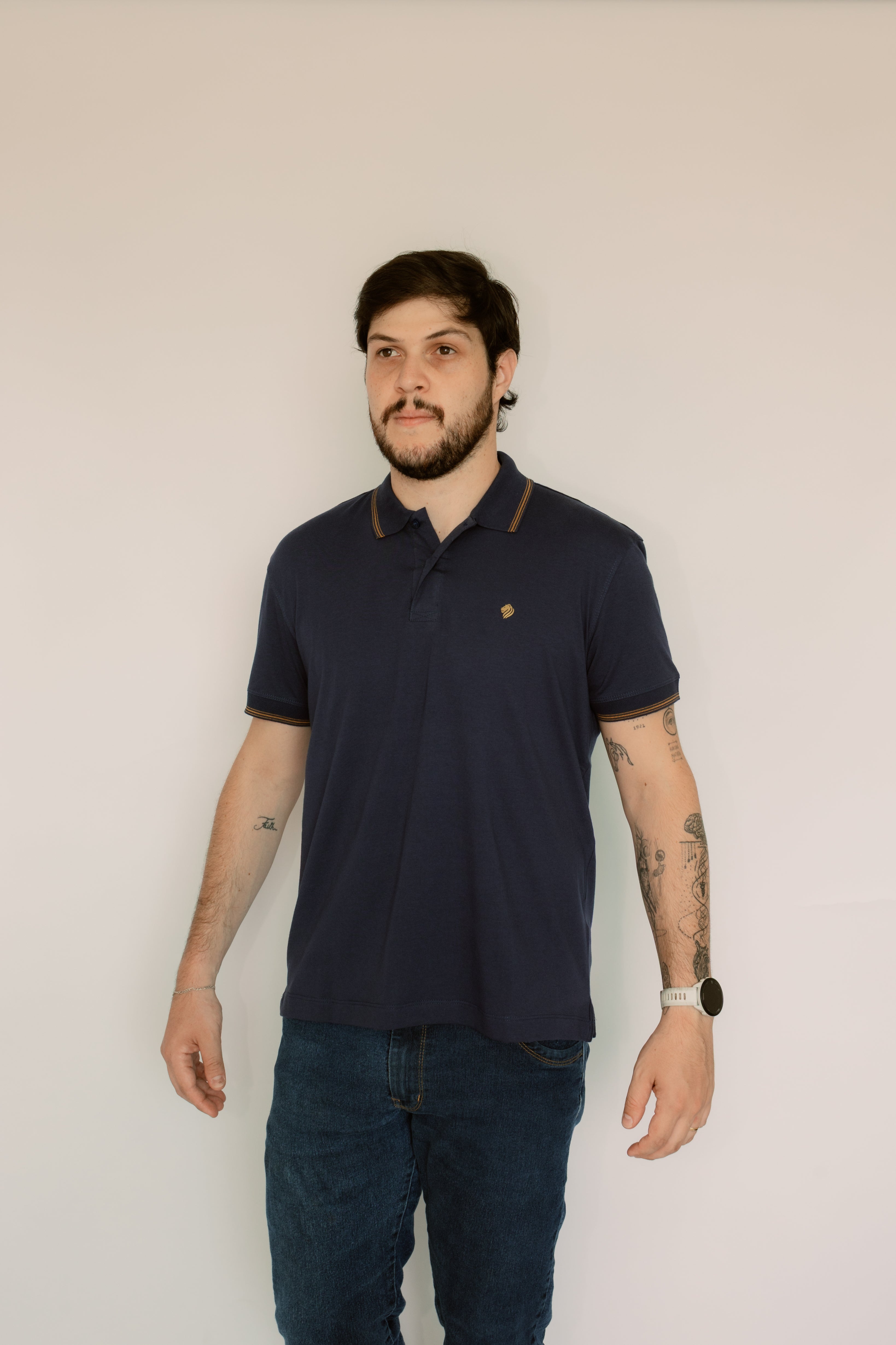 Camisa Polo Lisa Elastano Com Bolso E Punho