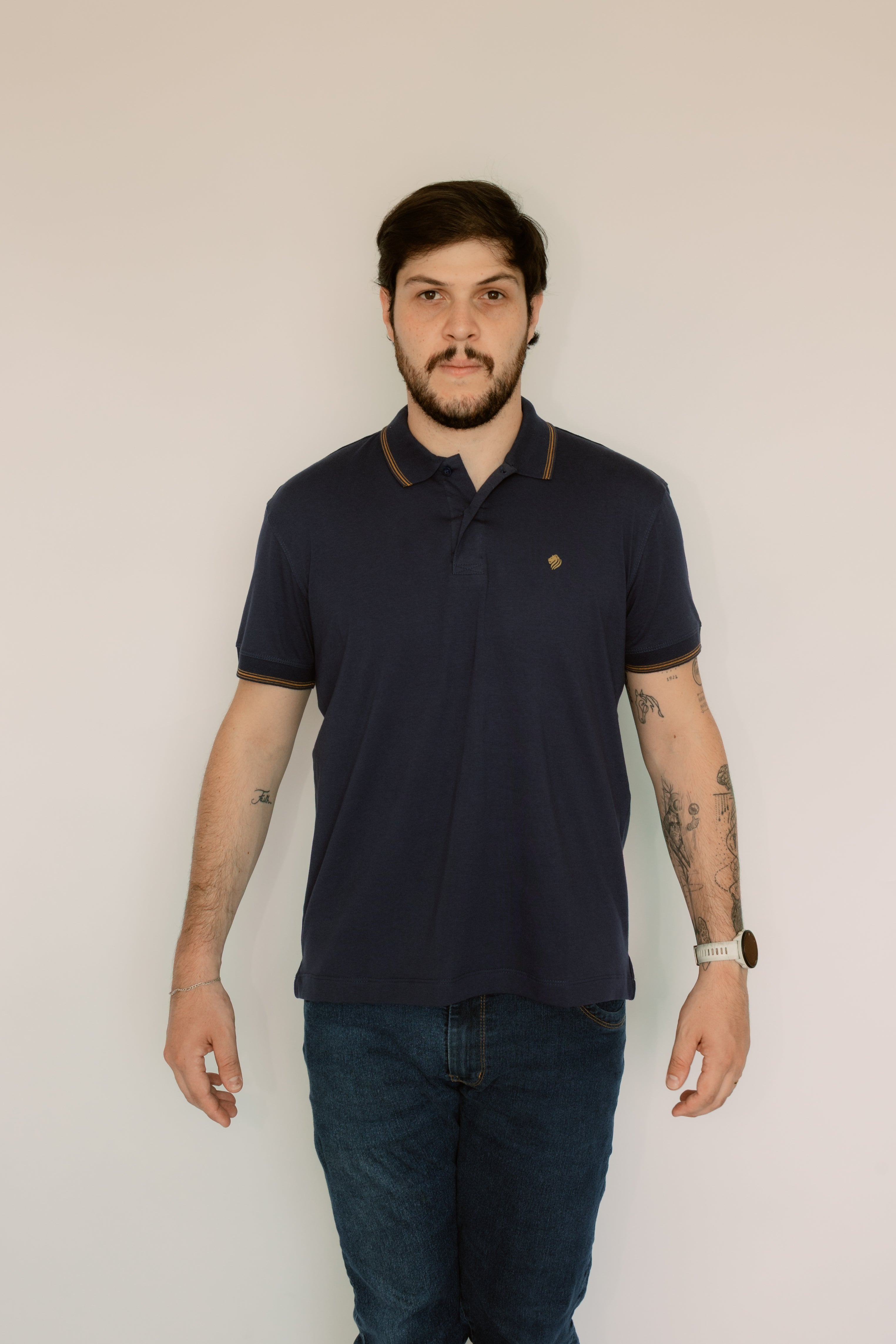 Camisa Polo Lisa Elastano Com Bolso E Punho
