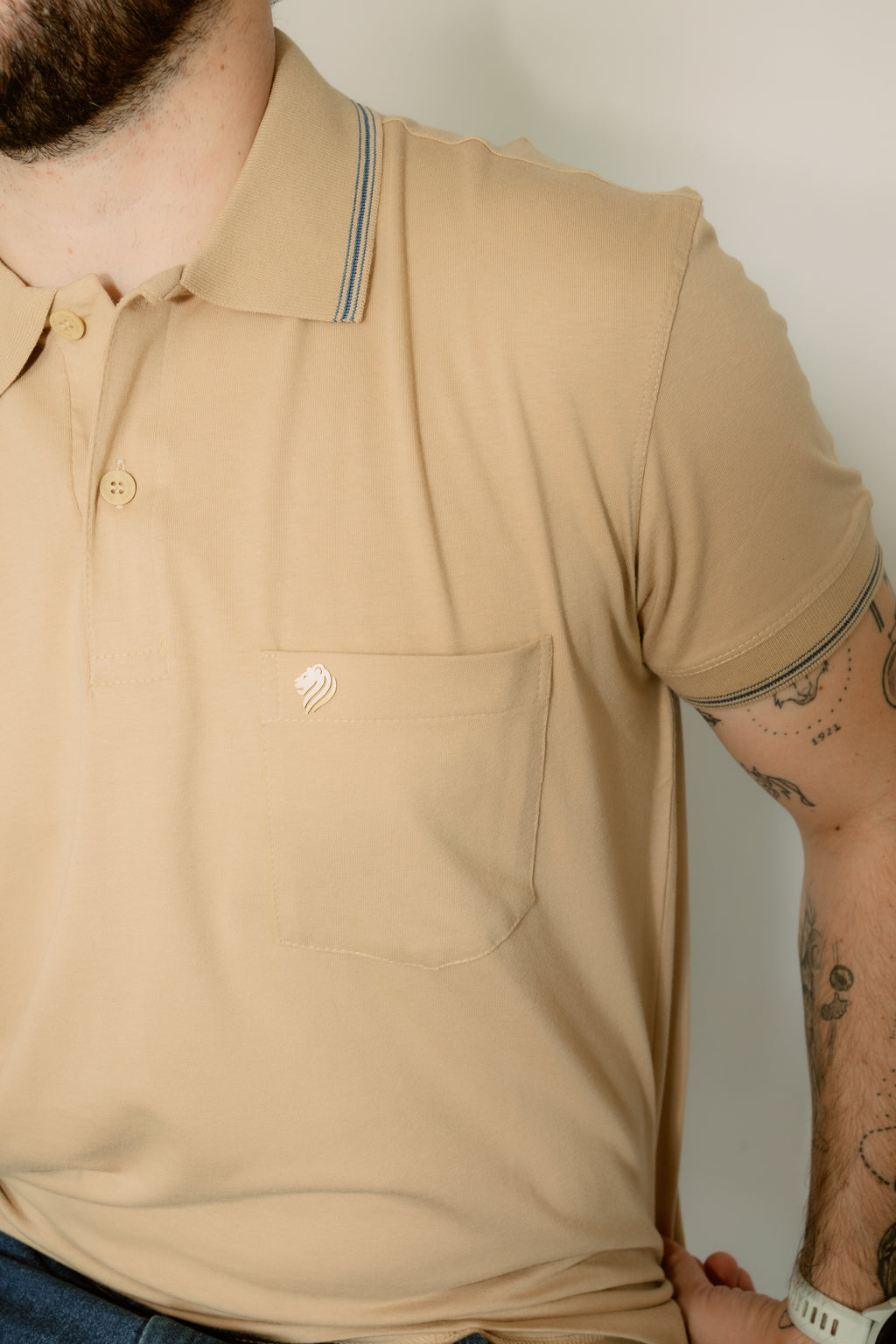 Camisa Polo Lisa Elastano Com Bolso E Punho