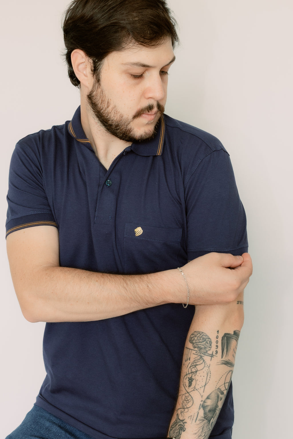 Camisa Polo Lisa Elastano Com Bolso E Punho