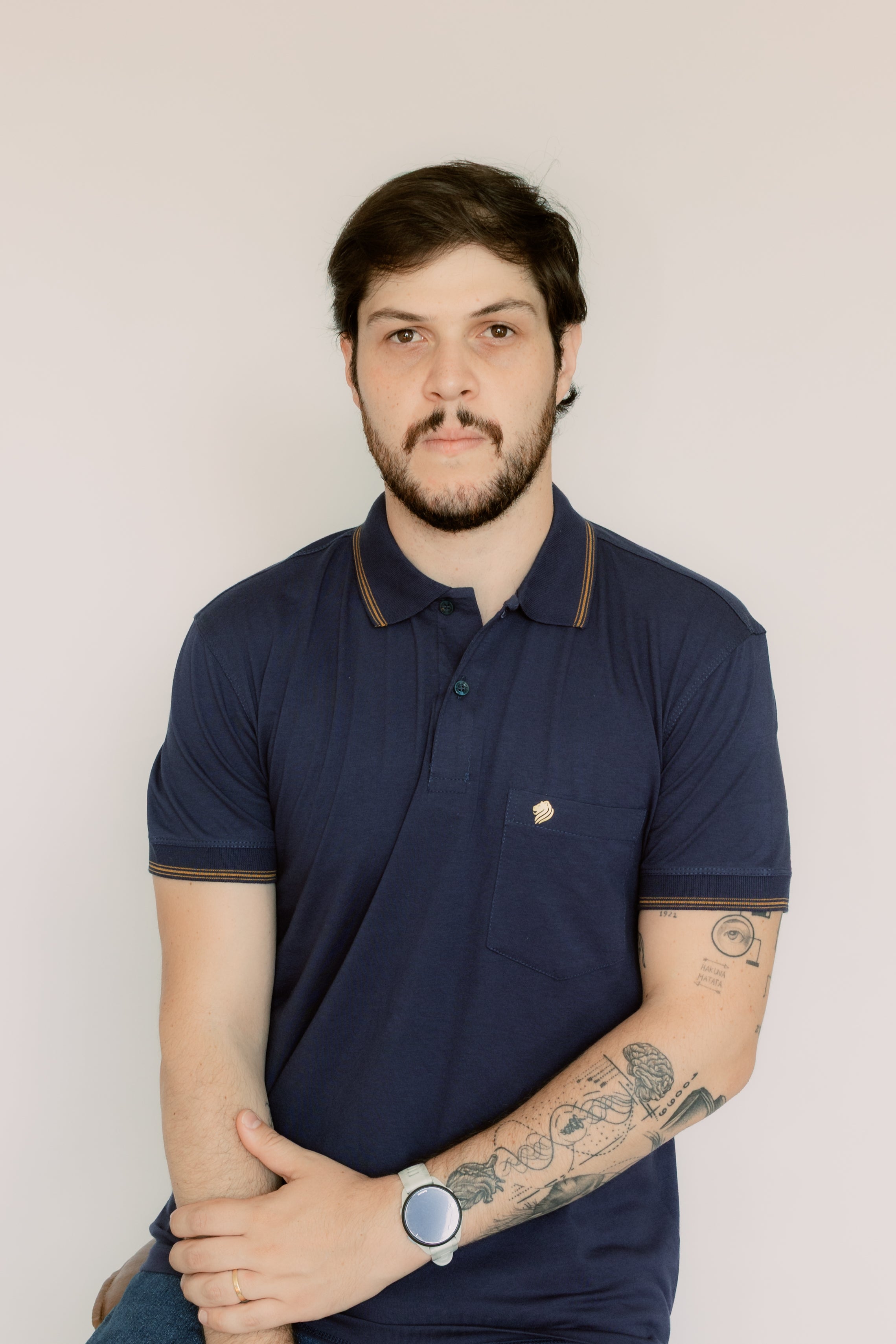 Camisa Polo Lisa Elastano Com Bolso E Punho