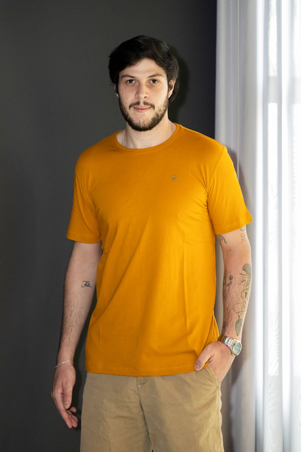 Camisa Gola Redonda Lisa Elastano - Laranja