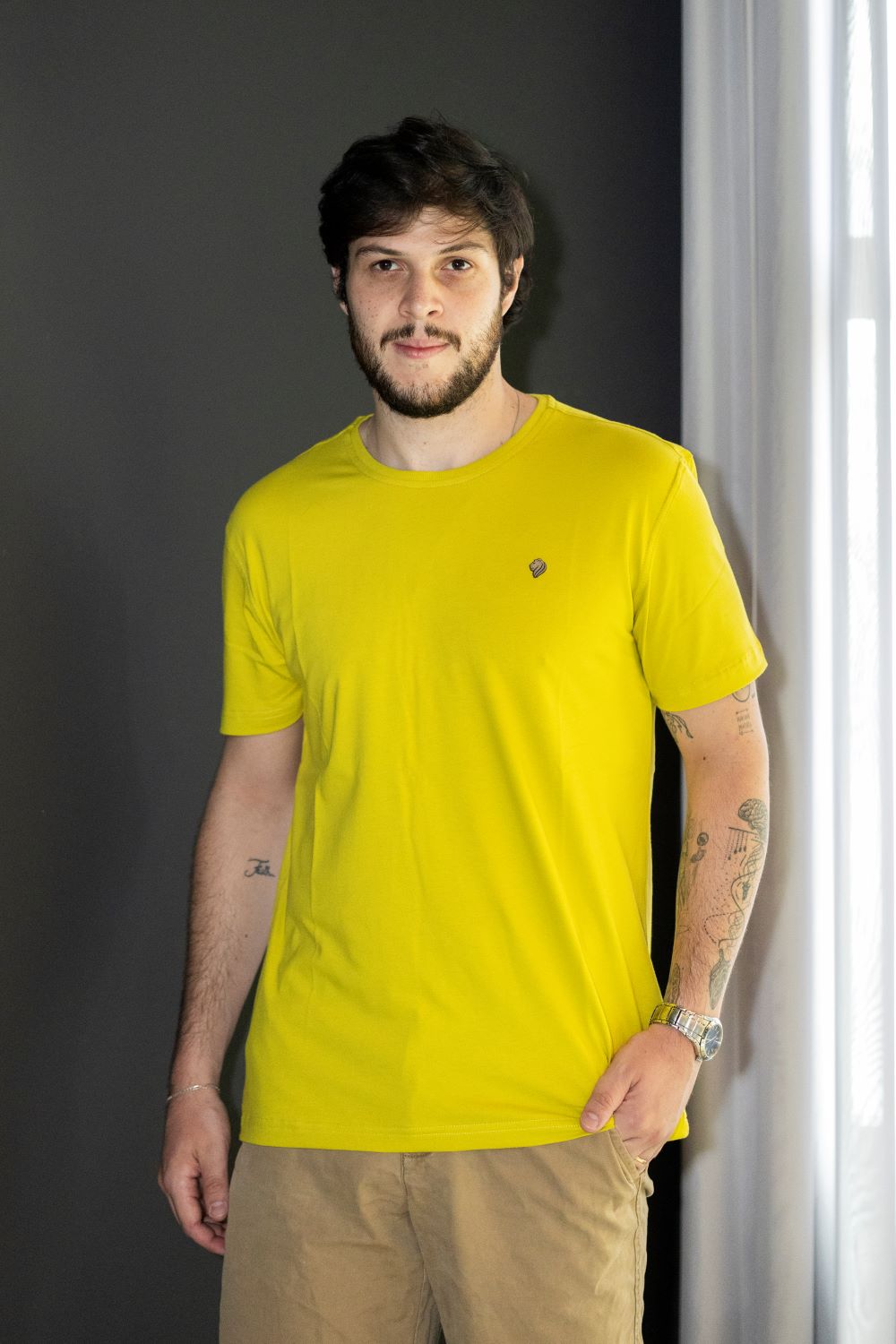 Camisa Gola Redonda Lisa Elastano - Amarelo