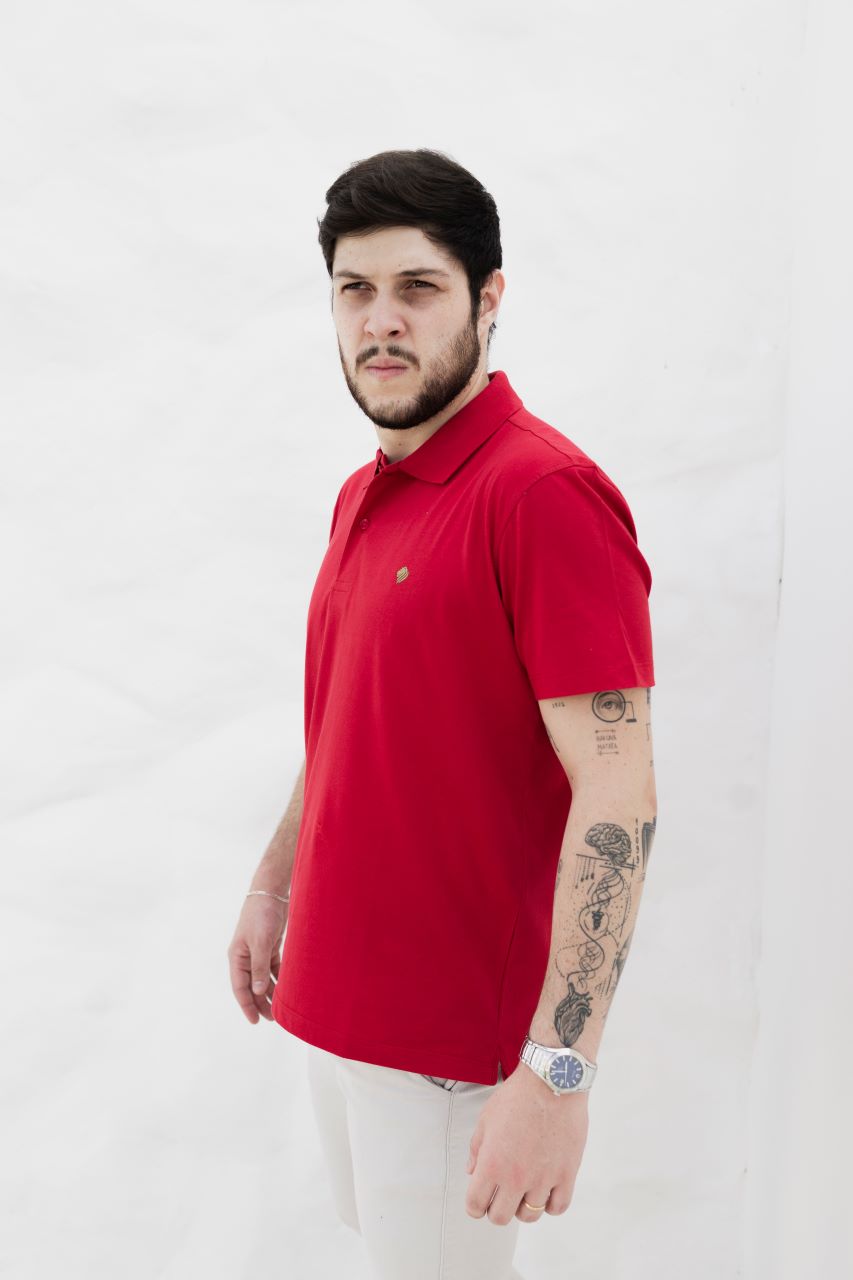 Camisa Polo Meia Malha Sem Bolso 100% algodão - Vermelho
