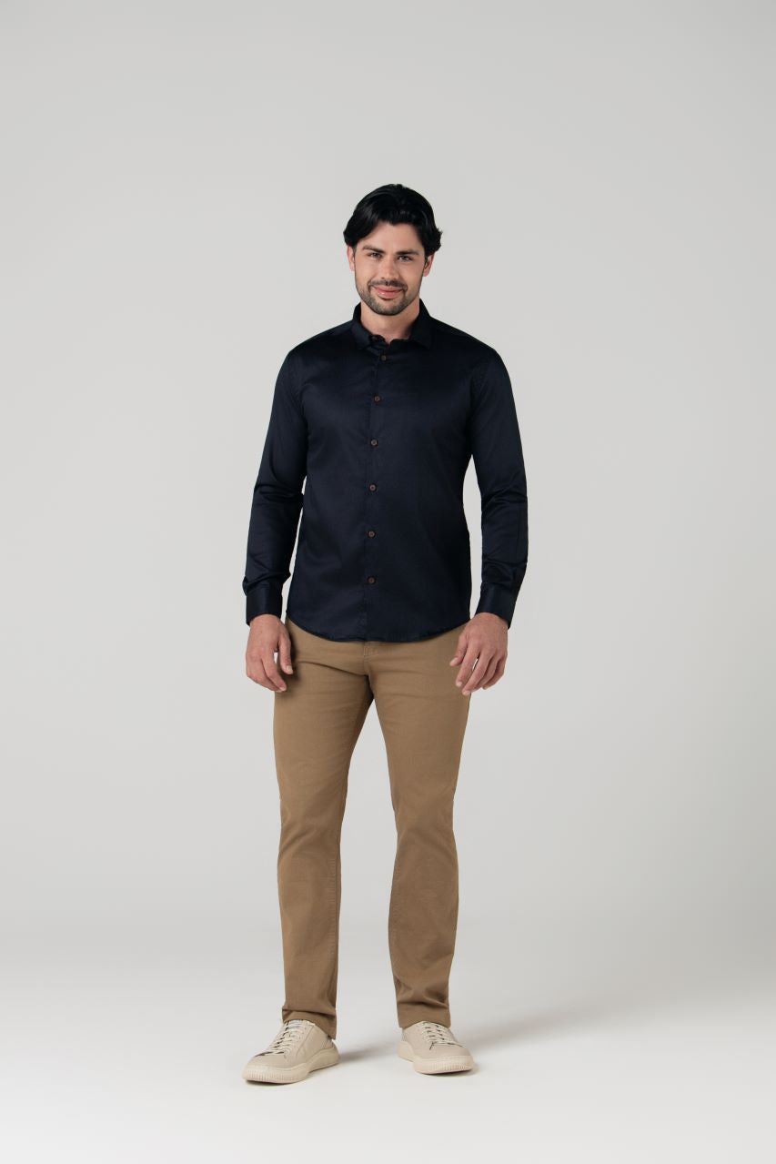 Camisa Tecido Gales Cetim Strech Slim.