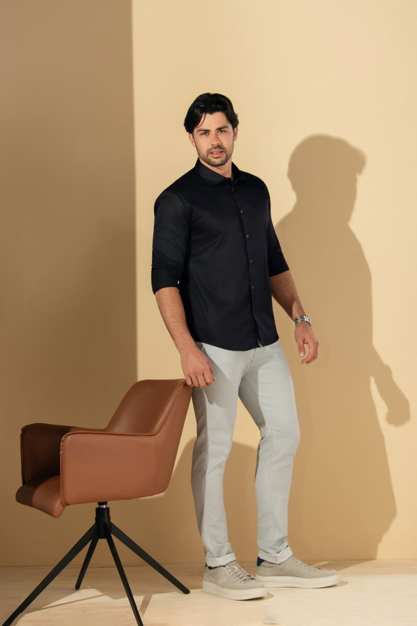 Camisa Tecido Gales Cetim Strech Slim.